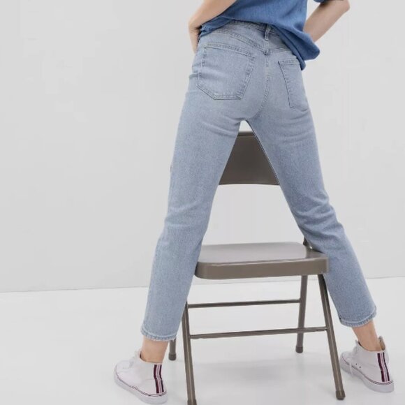 Gap Cheeky Straight High Rise Hidden Button Fly Distressed Jeans 32/14S - Picture 2 of 10